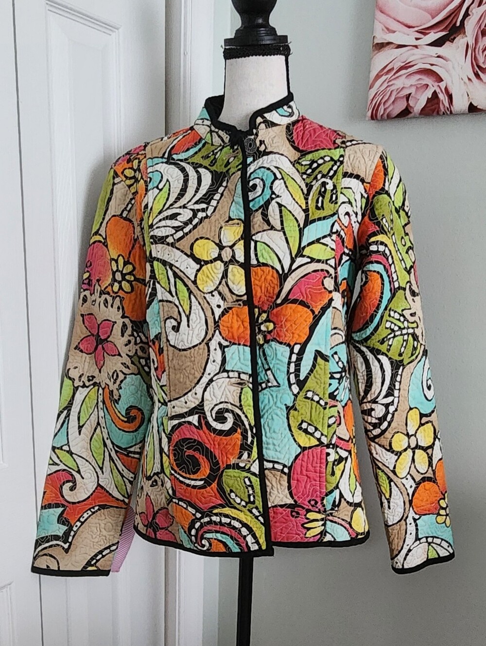 Chico's Quilted Floral Multicolor Blazer